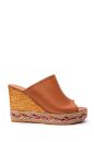 Hakiki Deri Kadın Espradril Sandalet Terlik Kahverengi