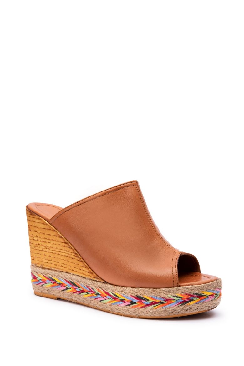 Hakiki Deri Kadın Espradril Sandalet Terlik Kahverengi resmi