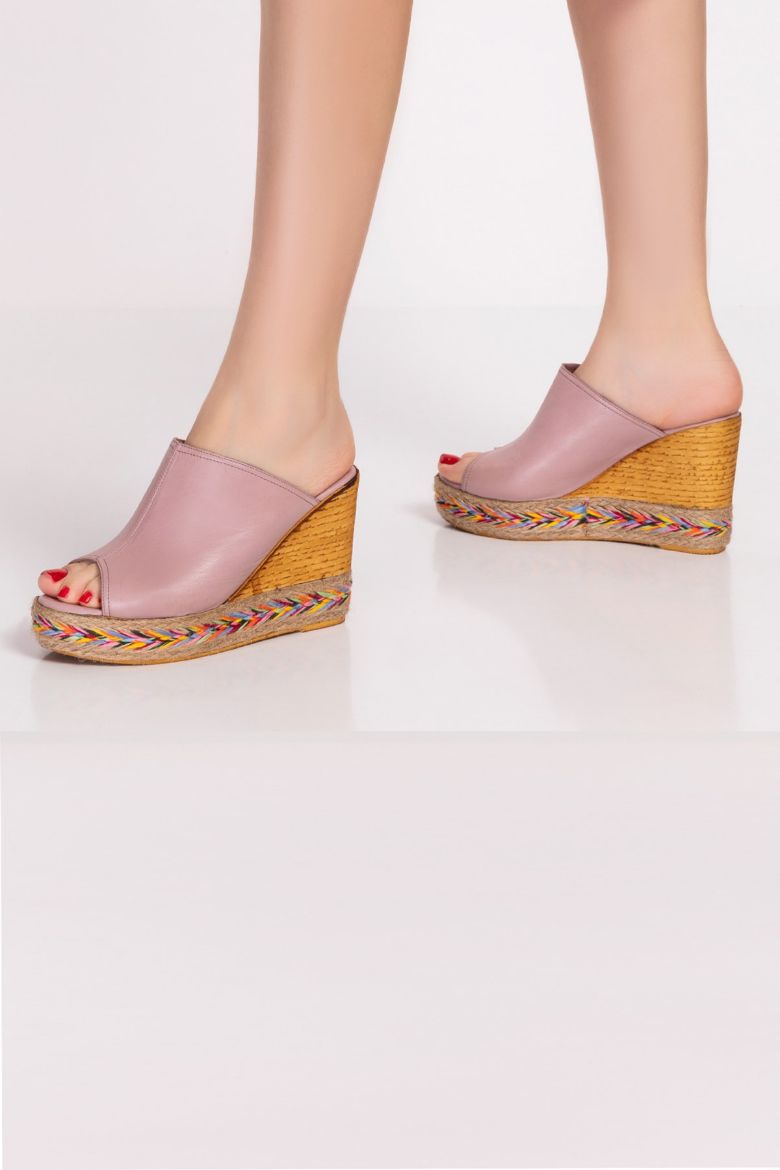 Hakiki Deri Kadın Espradril Sandalet Terlik mor resmi