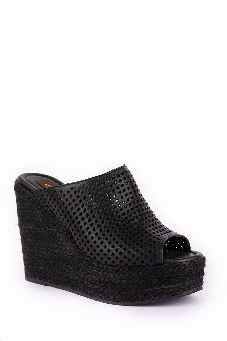 Hakiki Deri Yüksek Topuklu Kadın Terlik 34-35-41-42-43-44 Numara Siyah resmi