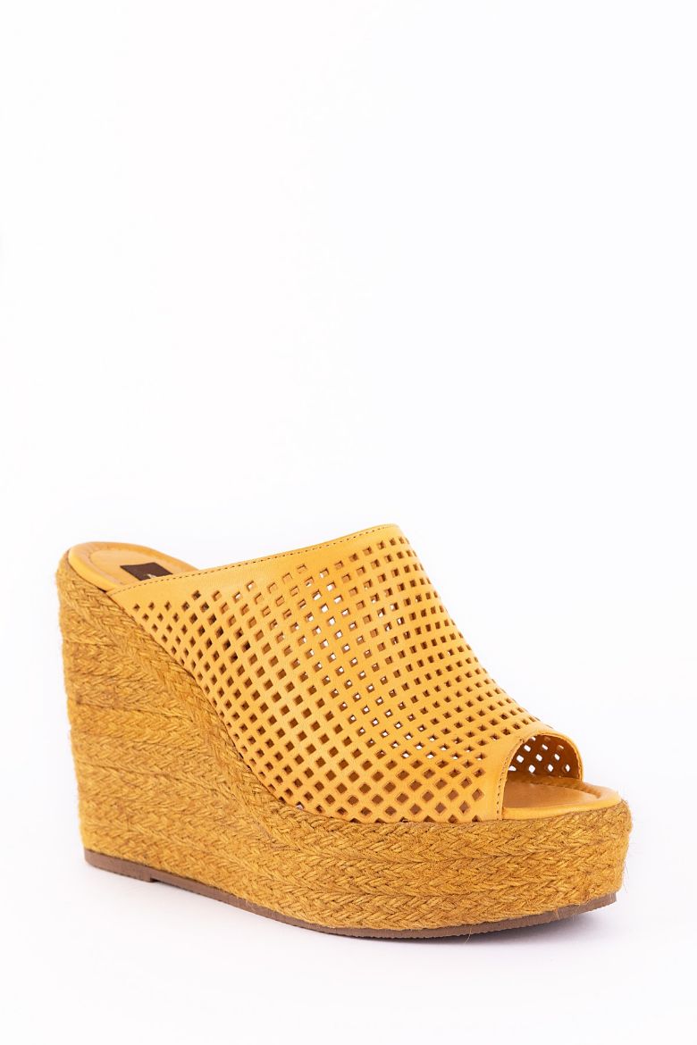 Hakiki Deri Yüksek Topuklu Kadın Terlik 34-35-41-42-43-44 Numara Sarı resmi