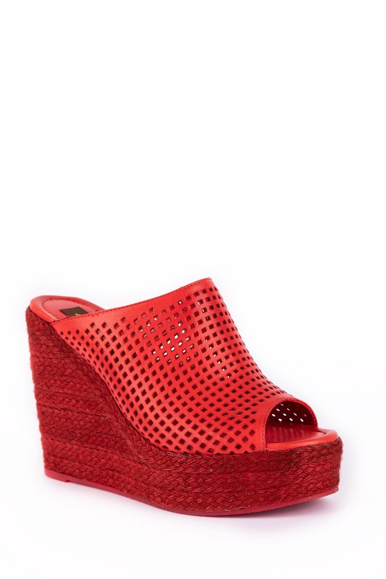 Hakiki Deri Yüksek Topuklu Kadın Terlik 34-35-41-42-43-44 Numara Kırmızı resmi