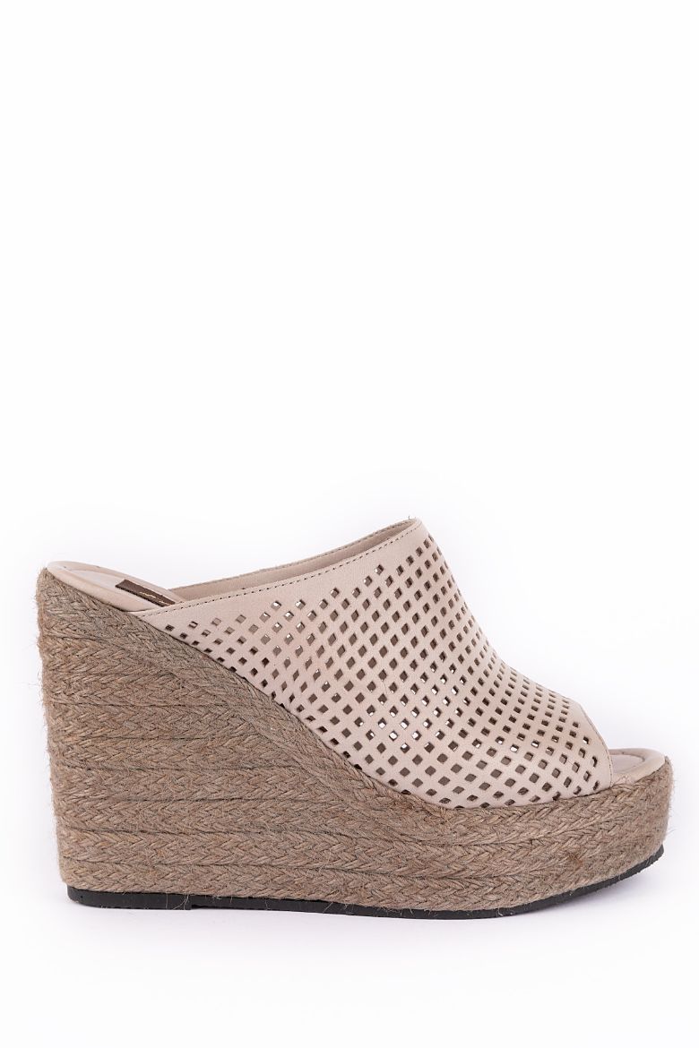 Hakiki Deri Yüksek Topuklu Kadın Terlik 34-35-41-42-43-44 Numara Bej resmi