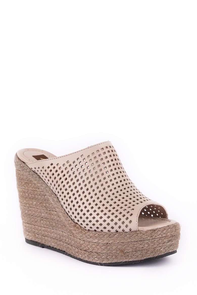 Hakiki Deri Yüksek Topuklu Kadın Terlik 34-35-41-42-43-44 Numara Bej resmi