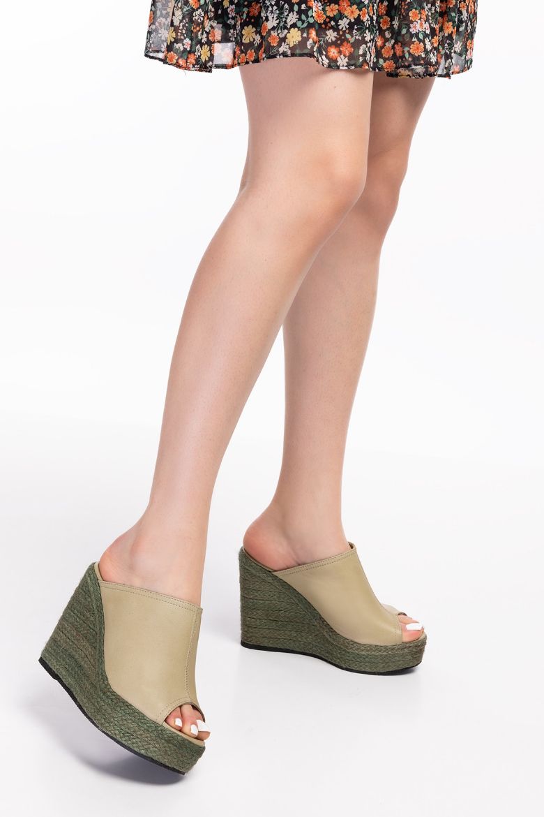 Hakiki Deri Espadril Kadın Sandalet 34-35-41-42-43-44 Numara Yeşil resmi