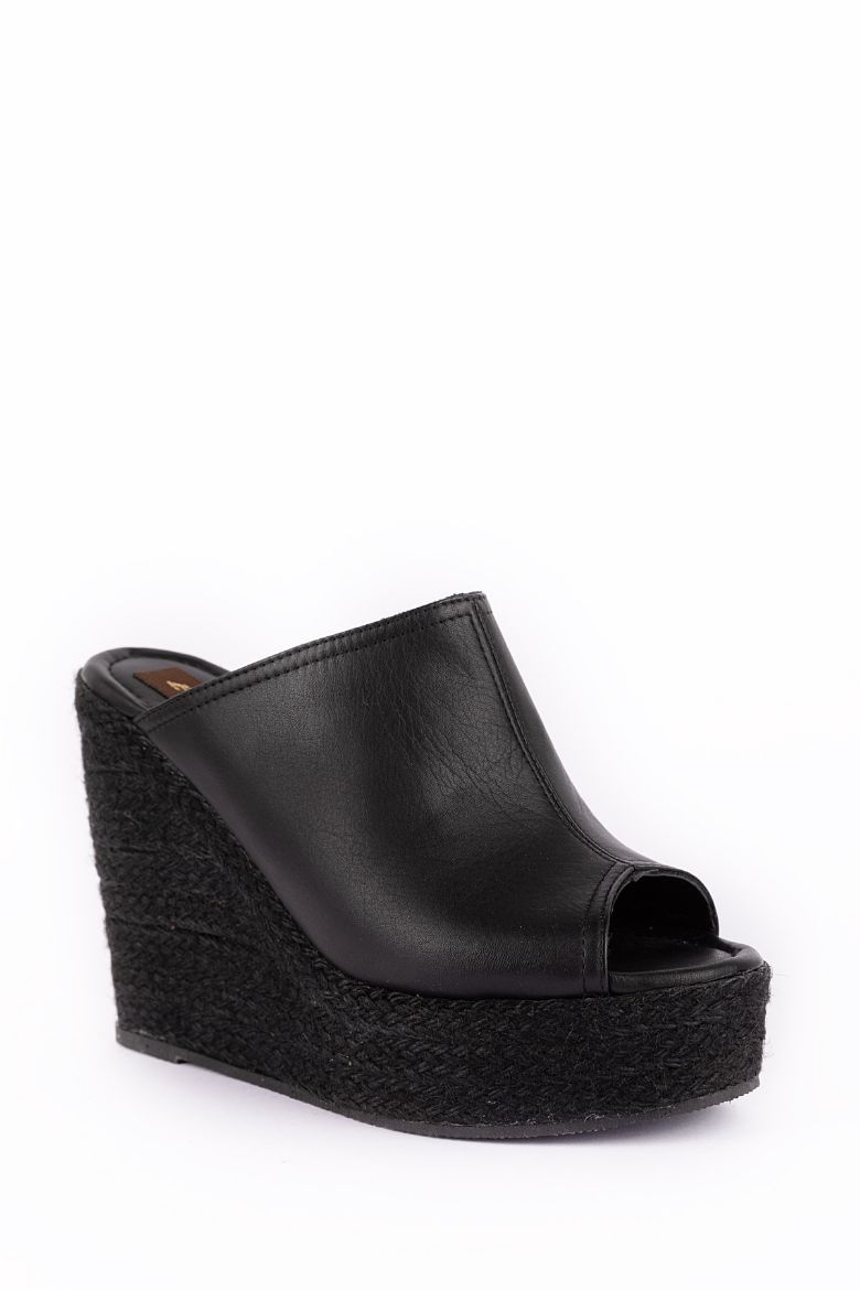 Hakiki Deri Espadril Kadın Sandalet 34-35-41-42-43-44 Numara Siyah resmi