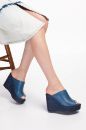 Hakiki Deri Espadril Kadın Sandalet 34-35-41-42-43-44 Numara Lacivert