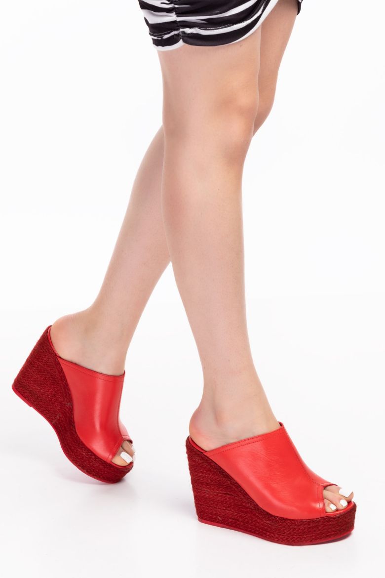 Hakiki Deri Espadril Kadın Sandalet 34-35-41-42-43-44 Numara Kırmızı resmi