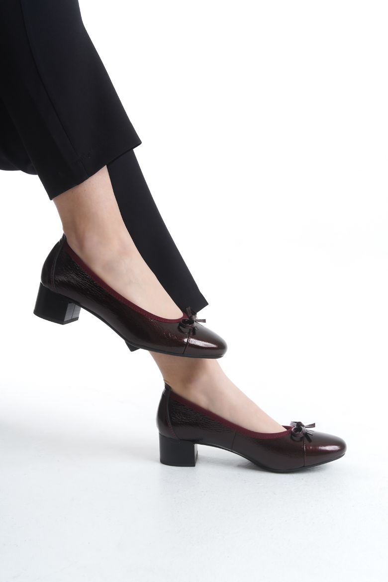 Hakiki Deri 36 Numaradan 42 Numaraya Kadar Topuklu Ayakkabı Bordo resmi