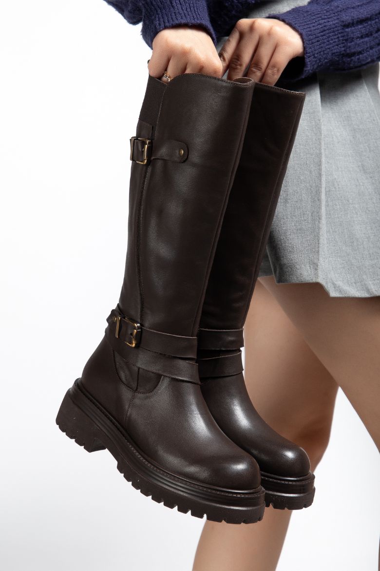 Hakiki Deri 33-34-35 Numaradan 41-42-43 Numaraya Kadar Kadın Kışlık Çizme Kahverengi resmi