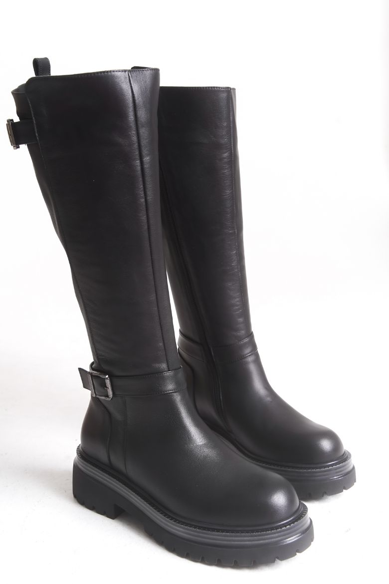 Konçu Streç Özellikli Hakiki Deri 35-36 Numaradan 41-42-43 Numaraya Kadar Kadın Kışlık Çizme Siyah resmi