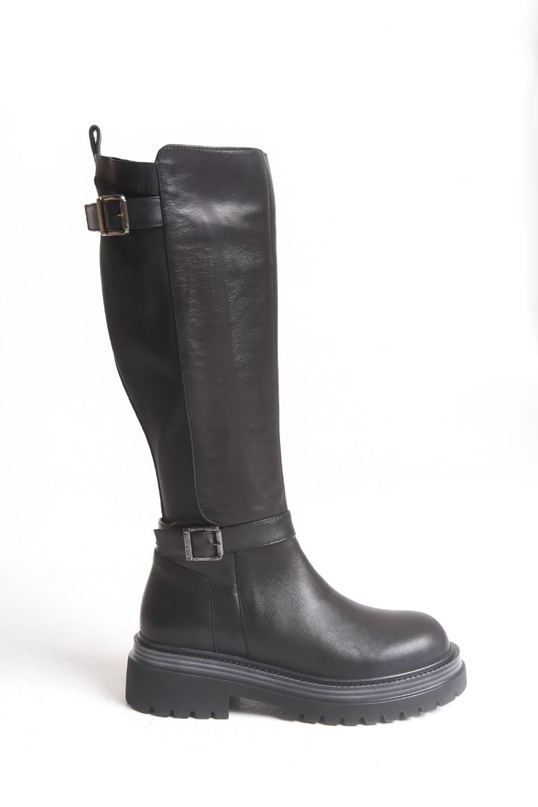 Konçu Streç Özellikli Hakiki Deri 33-34-35 Numaradan 41-42-43 Numaraya Kadar Kadın Kışlık Çizme Siyah resmi