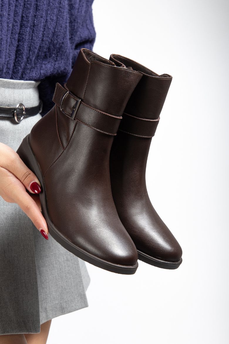 Hakiki Deri 34 Numaradan 41-42 Numaraya Kadar Kadın Kışlık Bot Kahverengi resmi