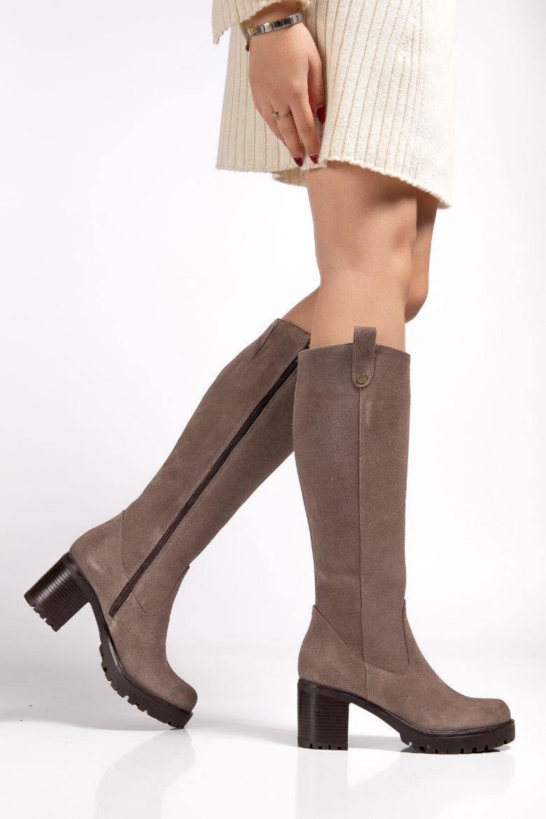 Hakiki Deri 36 Numaradan 41 Numaraya Kadar Kadın Kışlık Süet Çizme Vizon resmi