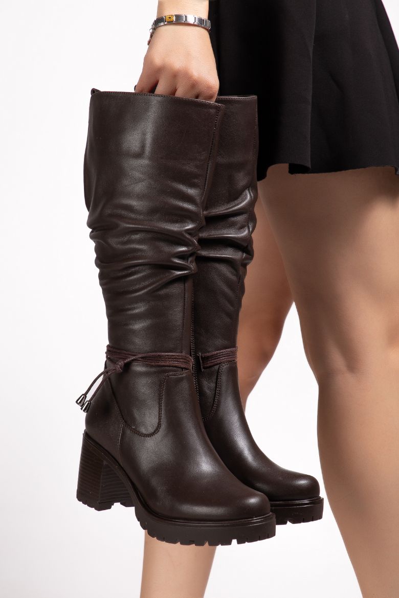 Hakiki Deri 36 Numaradan 41 Numaraya Kadar Kadın Kışlık Çizme Koyu Kahverengi resmi