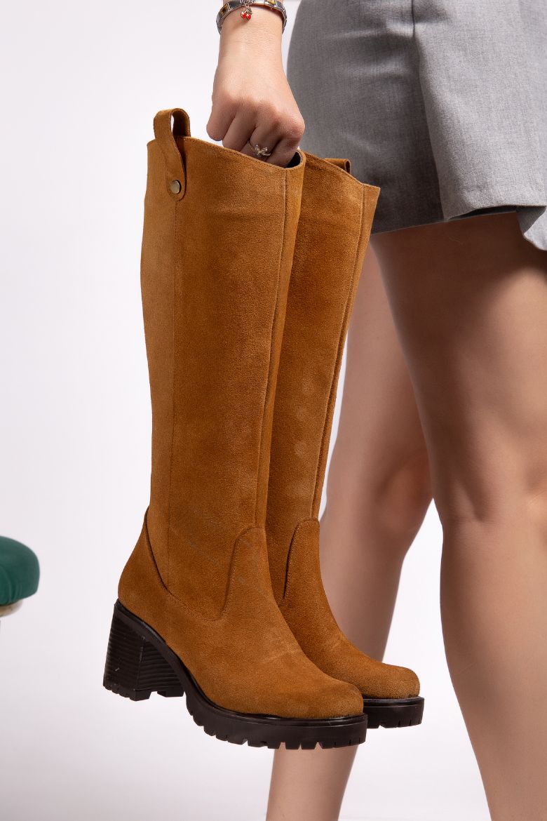 Hakiki Deri 36 Numaradan 41 Numaraya Kadar Kadın Kışlık Süet Çizme Taba resmi