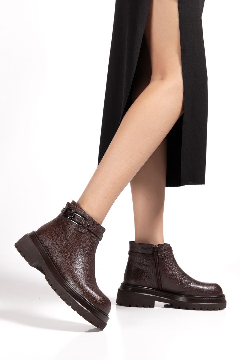 Hakiki Deri 33-34-35 Numaradan 41-42-43 Numaraya Kadar Kadın Kışlık Bot Koyu Kahverengi resmi