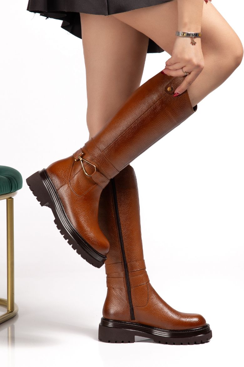 Hakiki Deri 33-34-35 Numaradan 41-42-43 Numaraya Kadar Kadın Kışlık Çizme Taba resmi