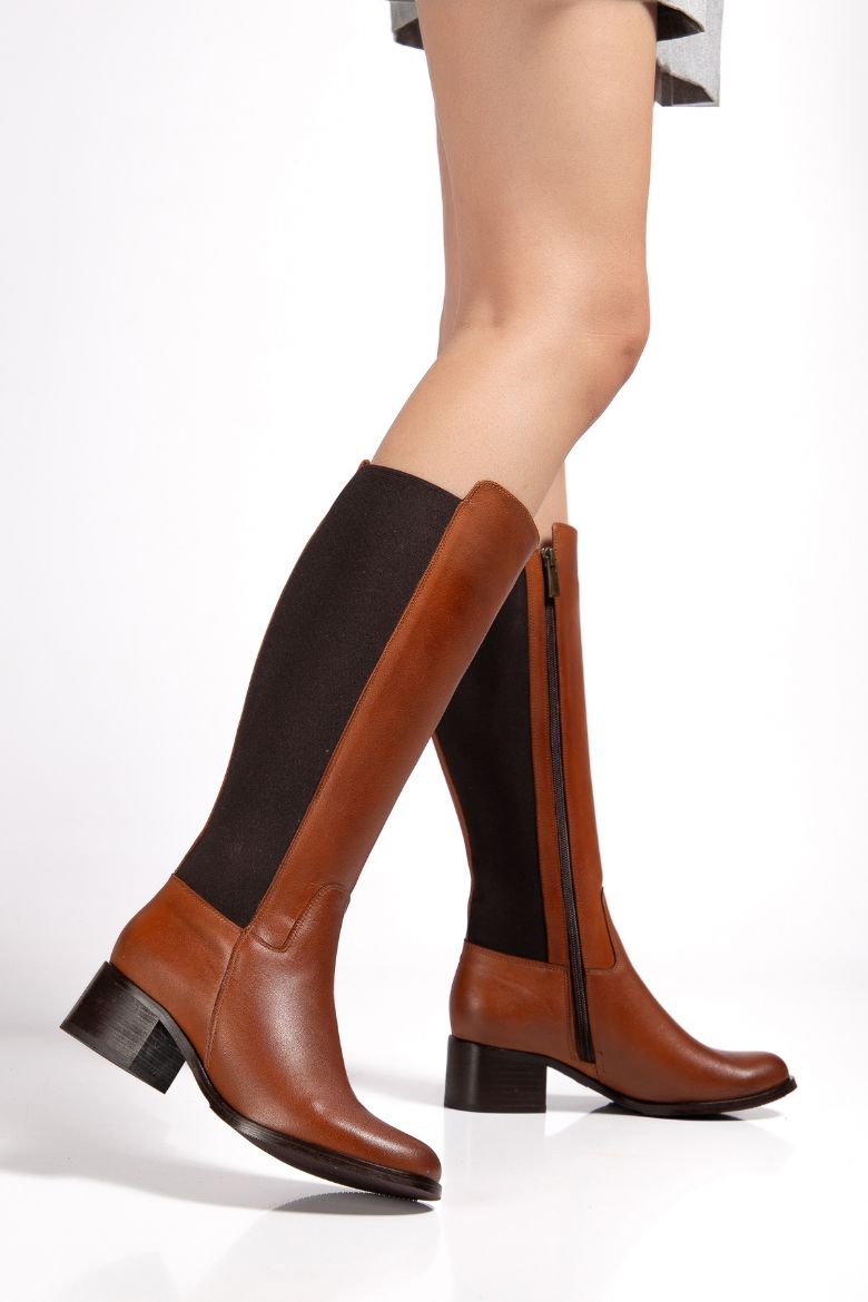 Hakiki Deri 33-34-35-36 Numaradan 41-42-43-44-45 Numaraya Kadar Kadın Kışlık Çizme Taba resmi