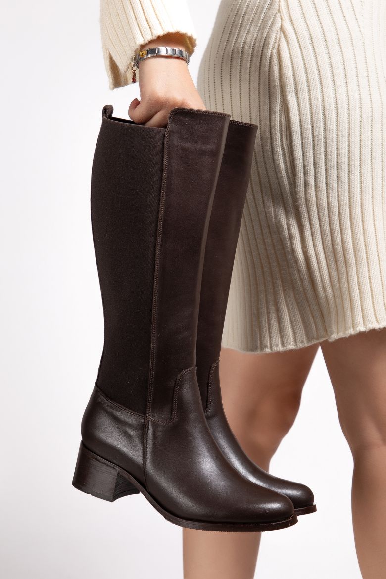 Hakiki Deri 33-34-35-36 Numaradan 41-42-43-44-45 Numaraya Kadar Kadın Kışlık Çizme Koyu Kahverengi resmi