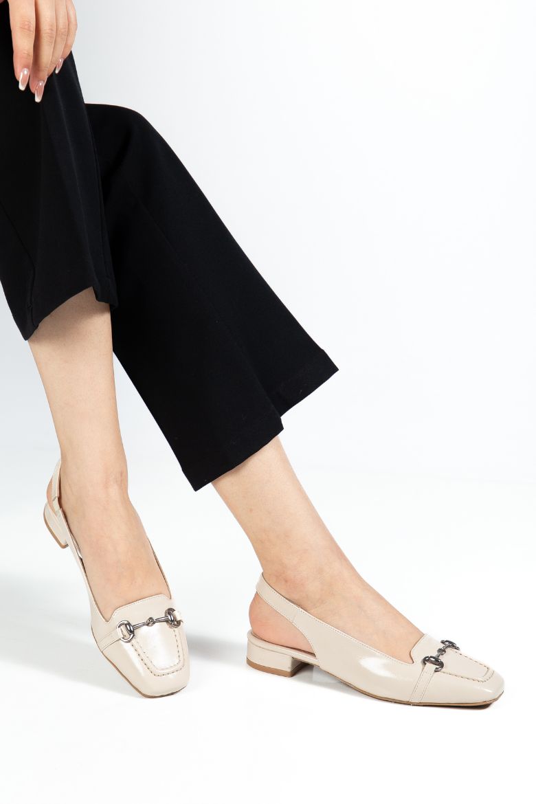 Hakiki Rugan Deri 35-36-37-38-39-40-41-42-43-44 Numara Kadın Sandalet Bej Rugan resmi