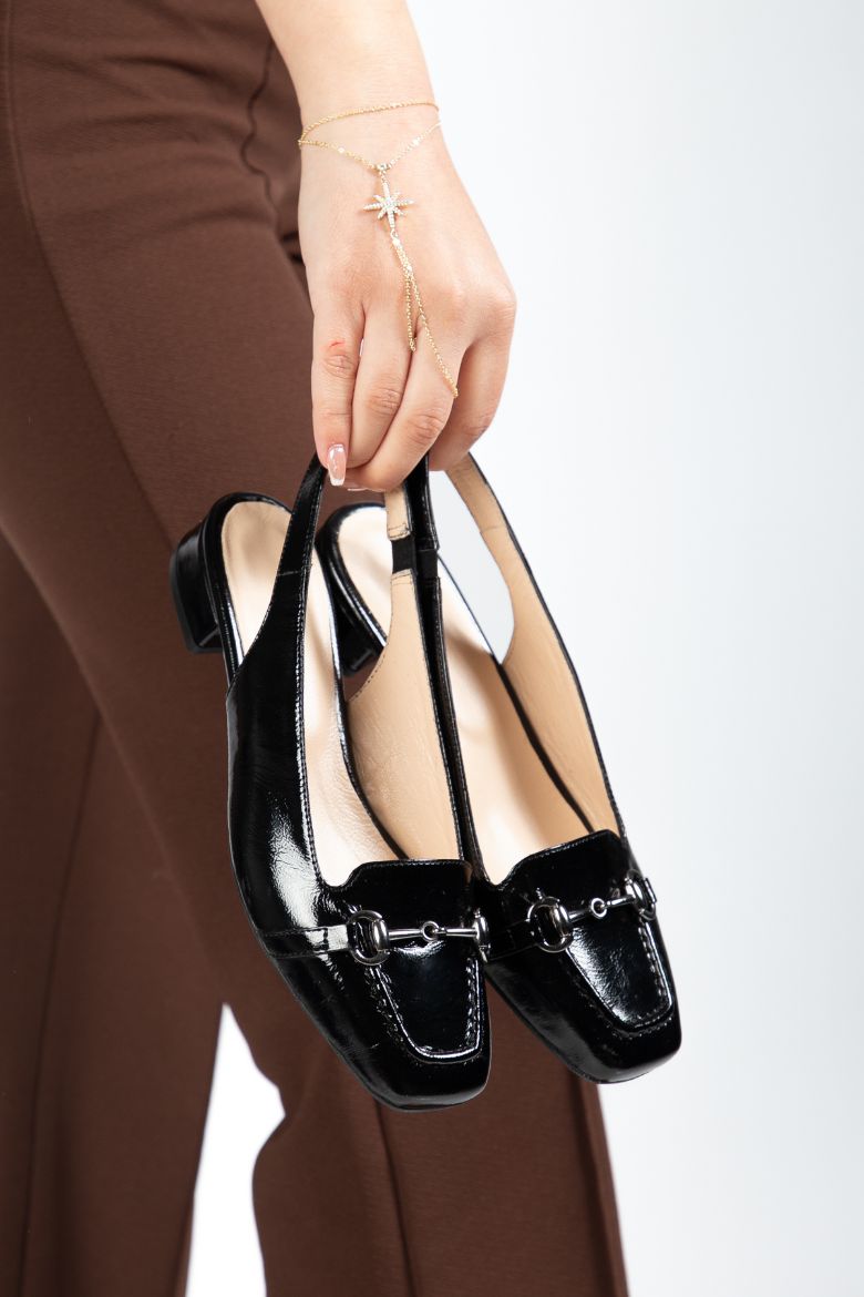 Hakiki Rugan Deri 35-36-37-38-39-40-41-42-43-44 Numara Kadın Sandalet Siyah Rugan resmi