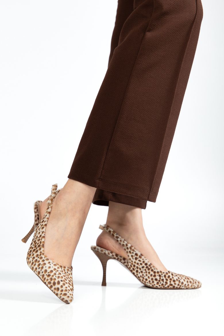 Hakiki Deri Leopar Desenli 34-35-36-37-38-39-40-41 Numara Kadın Stiletto Ayakkabı Bej Leopar Desen resmi