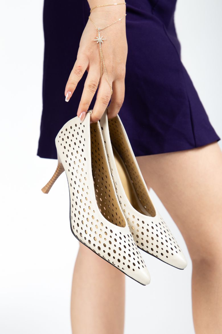 Hakiki Deri 34-35-36-37-38-39-40-41 Numara Kadın Stiletto Ayakkabı Bej resmi