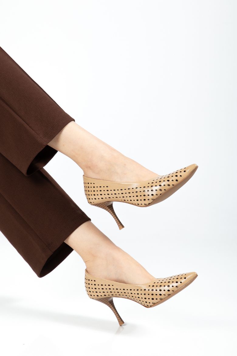 Hakiki Deri 34-35-36-37-38-39-40-41 Numara Kadın Stiletto Ayakkabı Cappuccino resmi
