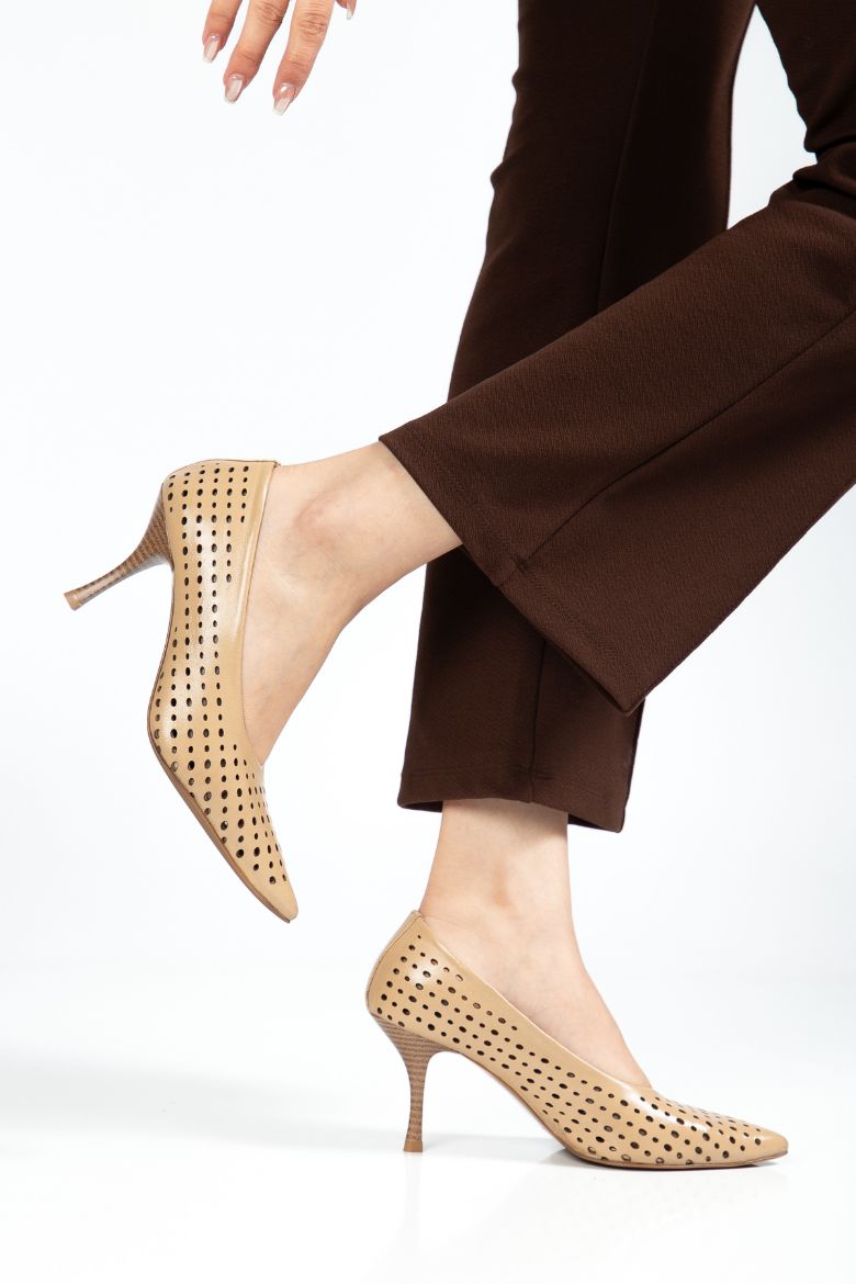 Hakiki Deri 34-35-36-37-38-39-40-41 Numara Kadın Stiletto Ayakkabı Cappuccino resmi