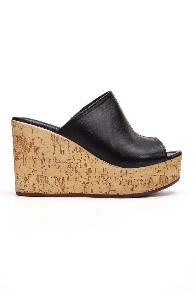 Hakiki Deri 34-35-36-37-38-39-40 Numara Doğal Mantar Görünümlü Kadın Terlik Siyah resmi