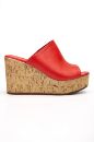 Hakiki Deri 34-35-36-37-38-39-40 Numara Doğal Mantar Görünümlü Kadın Terlik Kırmızı