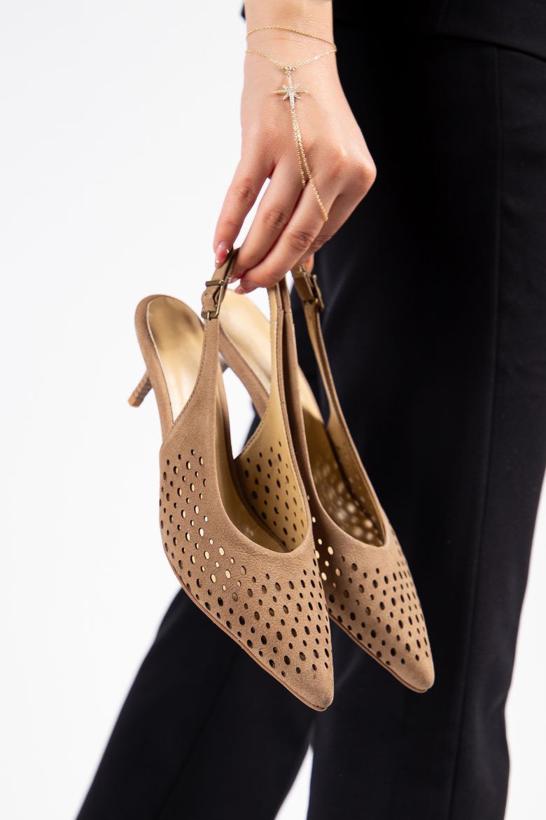 Hakiki Süet Deri 34-35-36-37-38-39-40-41 Numara Kadın Stiletto Ayakkabı Cappuccino Süet resmi