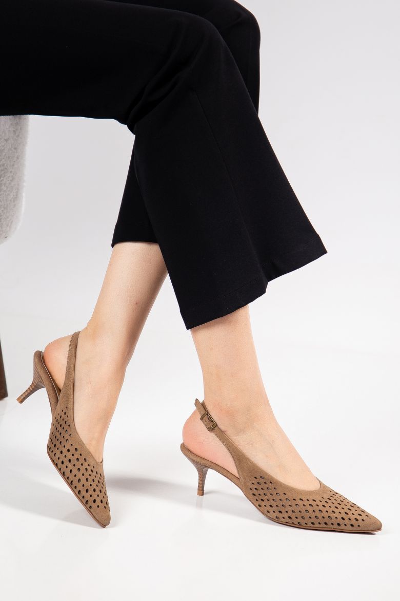 Hakiki Süet Deri 34-35-36-37-38-39-40-41 Numara Kadın Stiletto Ayakkabı Cappuccino Süet resmi