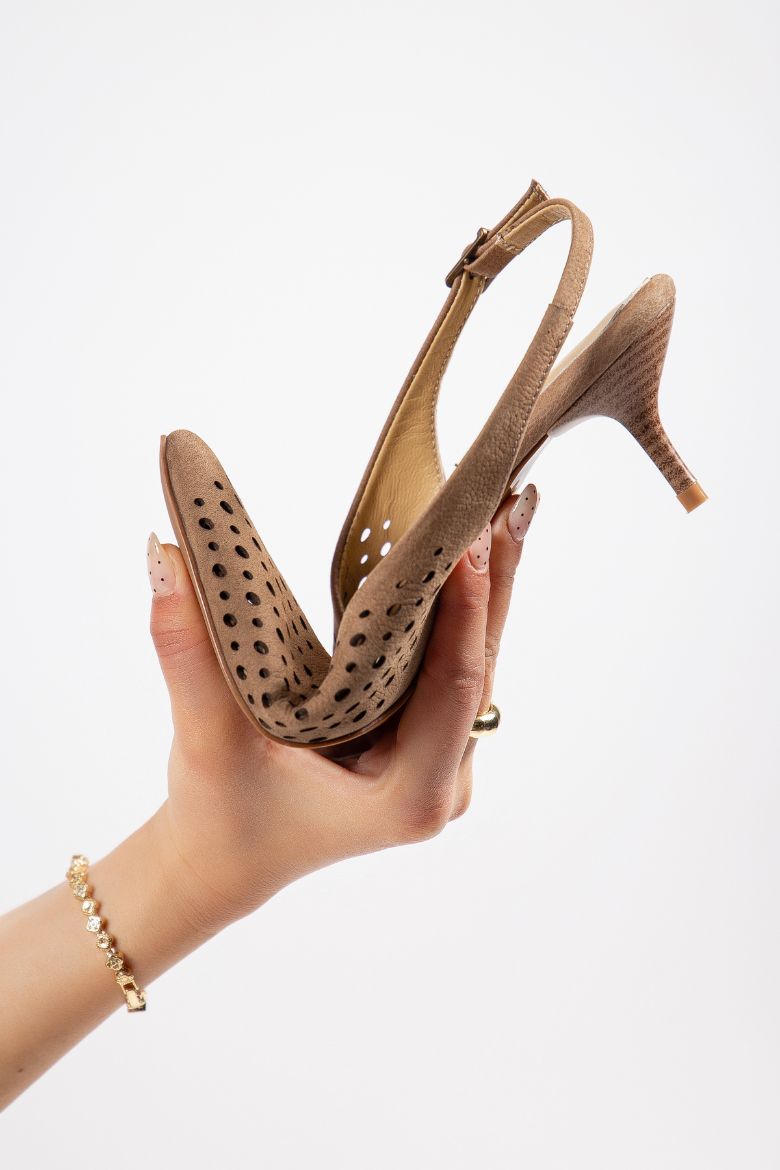 Hakiki Süet Deri 34-35-36-37-38-39-40-41 Numara Kadın Stiletto Ayakkabı Cappuccino Süet resmi