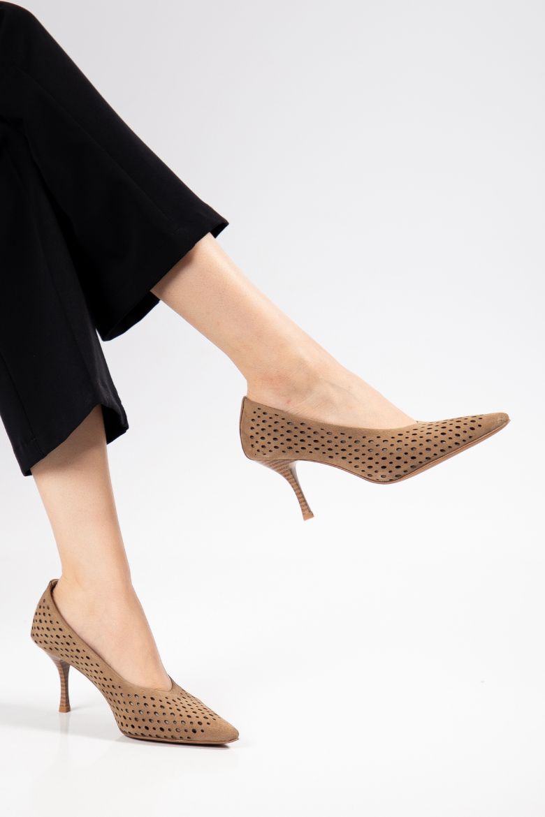 Hakiki Süet Deri 34-35-36-37-38-39-40-41 Numara Kadın Sitiletto Ayakkabı Cappuccino Süet resmi