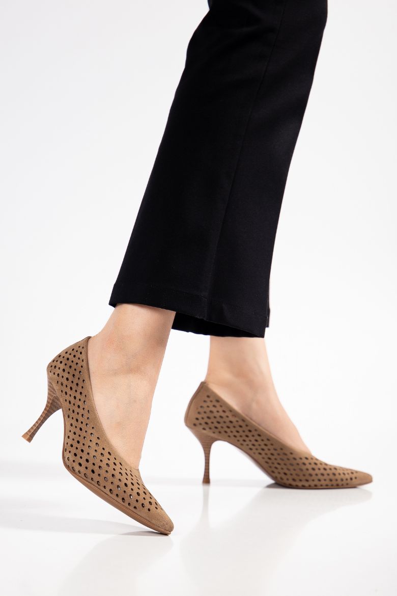 Hakiki Süet Deri 34-35-36-37-38-39-40-41 Numara Kadın Sitiletto Ayakkabı Cappuccino Süet resmi