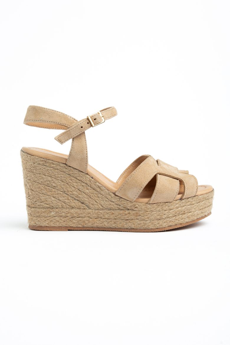 Hakiki Süet Deri 34-35-36-37-38-39-40-41-42-43-44 Numara Kadın Dolgu Topuklu Sandalet Cappuccino Süet resmi