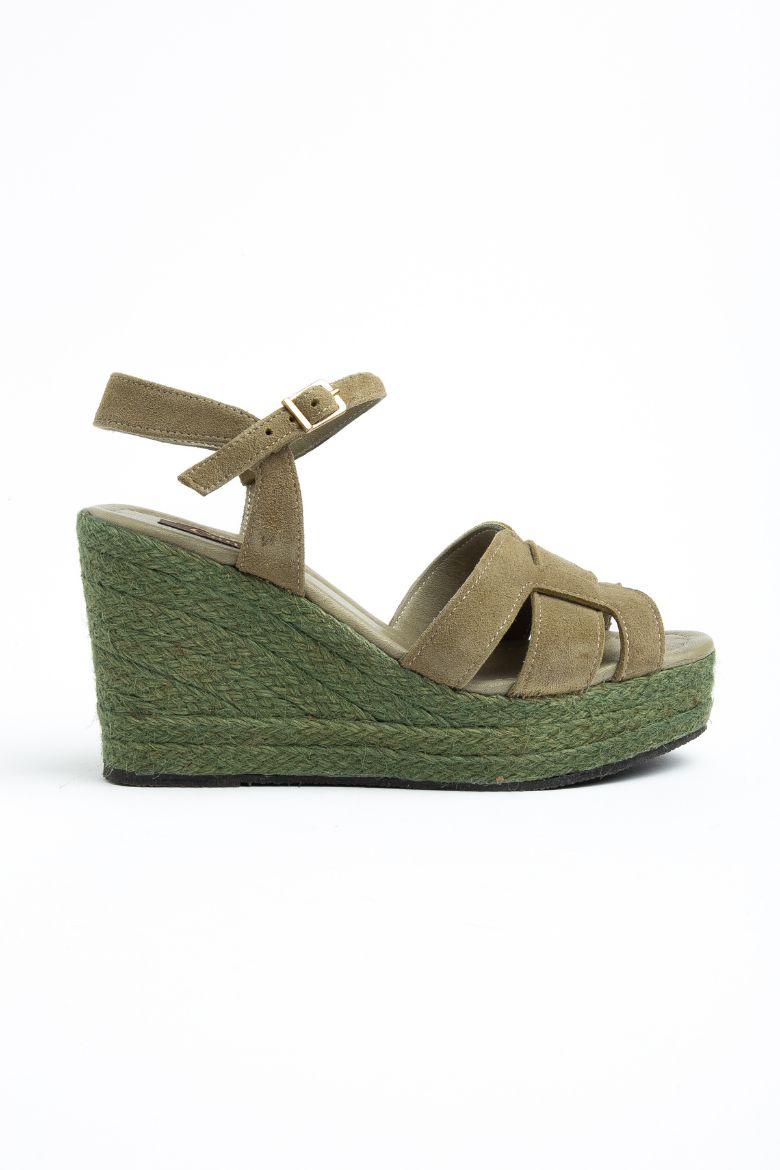 Hakiki Süet Deri 34-35-36-37-38-39-40-41-42-43-44 Numara Kadın Dolgu Topuklu Sandalet Yeşil Süet resmi
