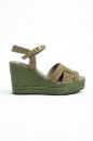 Hakiki Süet Deri 34-35-36-37-38-39-40-41-42-43-44 Numara Kadın Dolgu Topuklu Sandalet Yeşil Süet