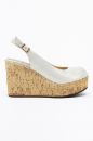 Hakiki Deri 34-35-36-37-38-39-40 Numara Doğal Mantar Görünümlü Kadın Sandalet Beyaz Sim