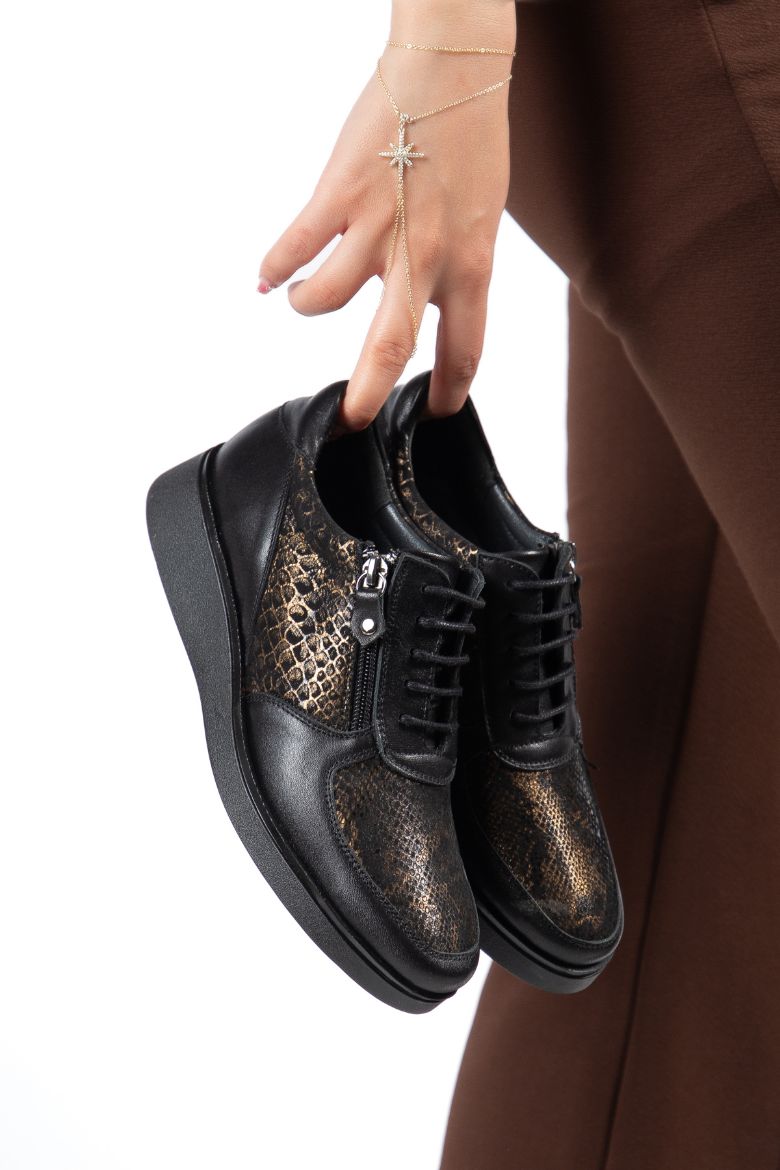 Hakiki Deri 36-37-38-39-40-41-42 Numara Fermuarlı Kadın Ayakkabı Siyah resmi