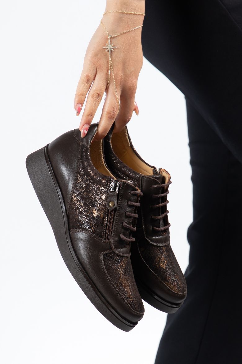 Hakiki Deri 36-37-38-39-40-41-42 Numara Fermuarlı Kadın Ayakkabı Kahverengi resmi