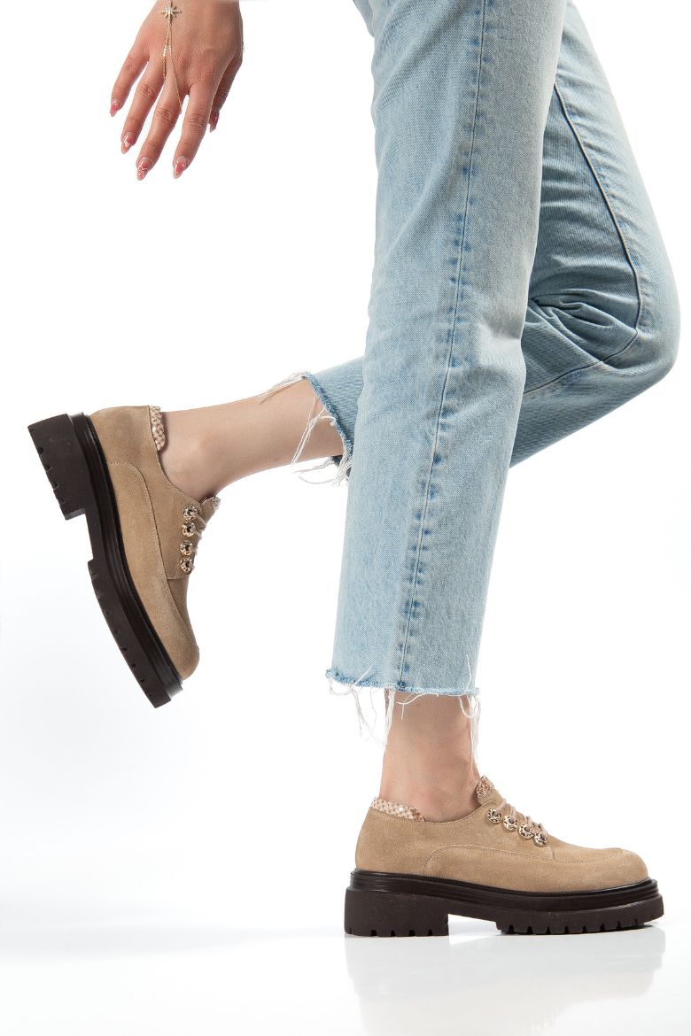 Hakiki Deri 33-34-35-36-37-38-39-40-41-42-43 Numara Kadın Ayakkabı Cappuccino Süet resmi