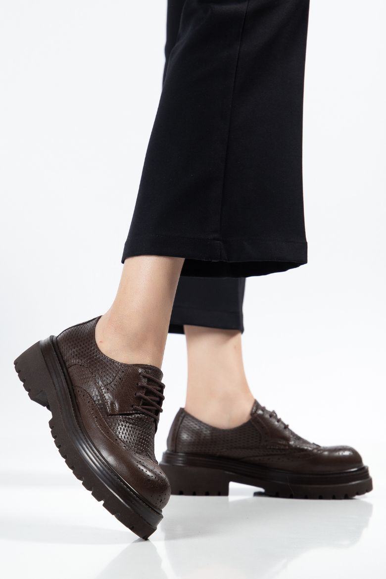 Hakiki Deri 33-34-35-36-37-38-39-40-41-42-43 Numara Kadın Ayakkabı Kahverengi resmi