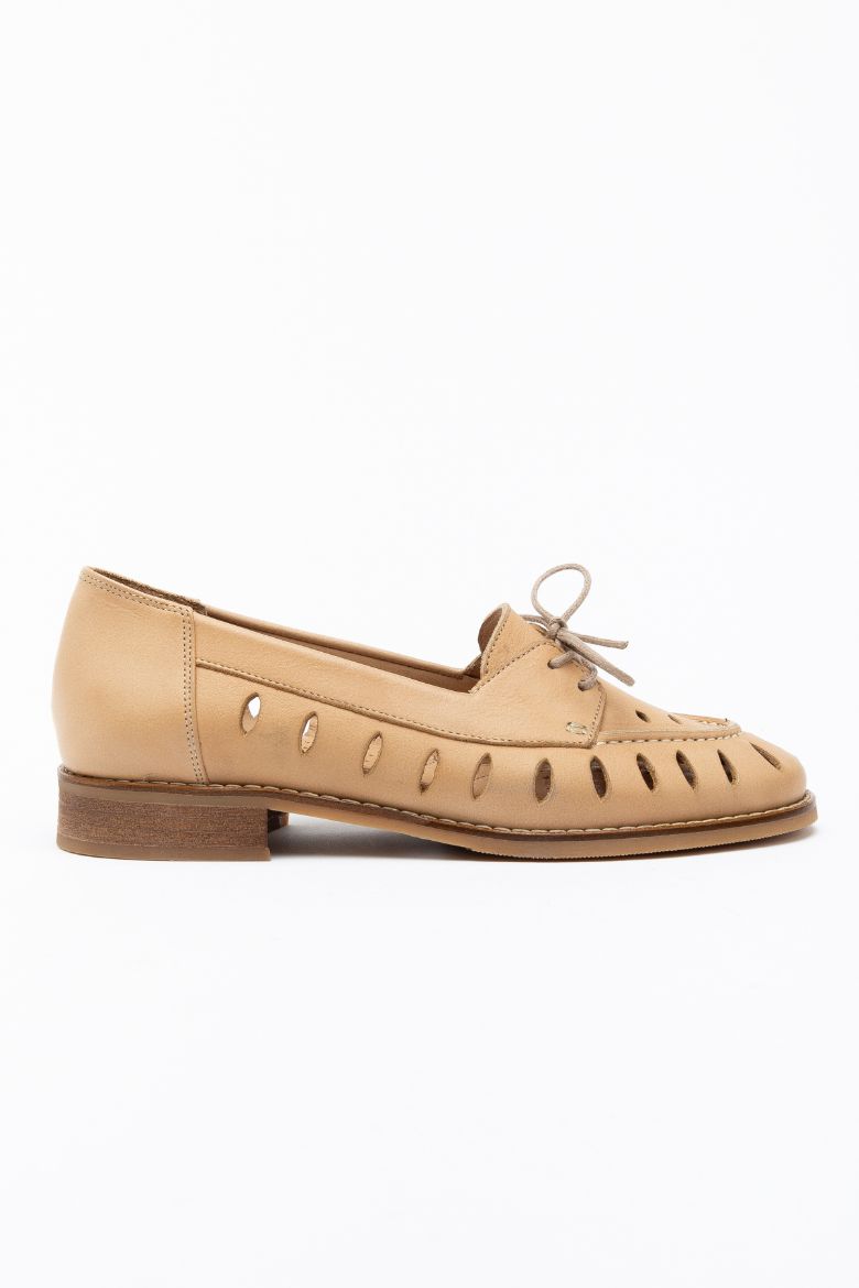 Hakiki Deri 33-34-35-36-37-38-39-40-41-42-43-44-45 Numara Lazer Kesim Delikli Kadın Ayakkabı Cappuccino resmi