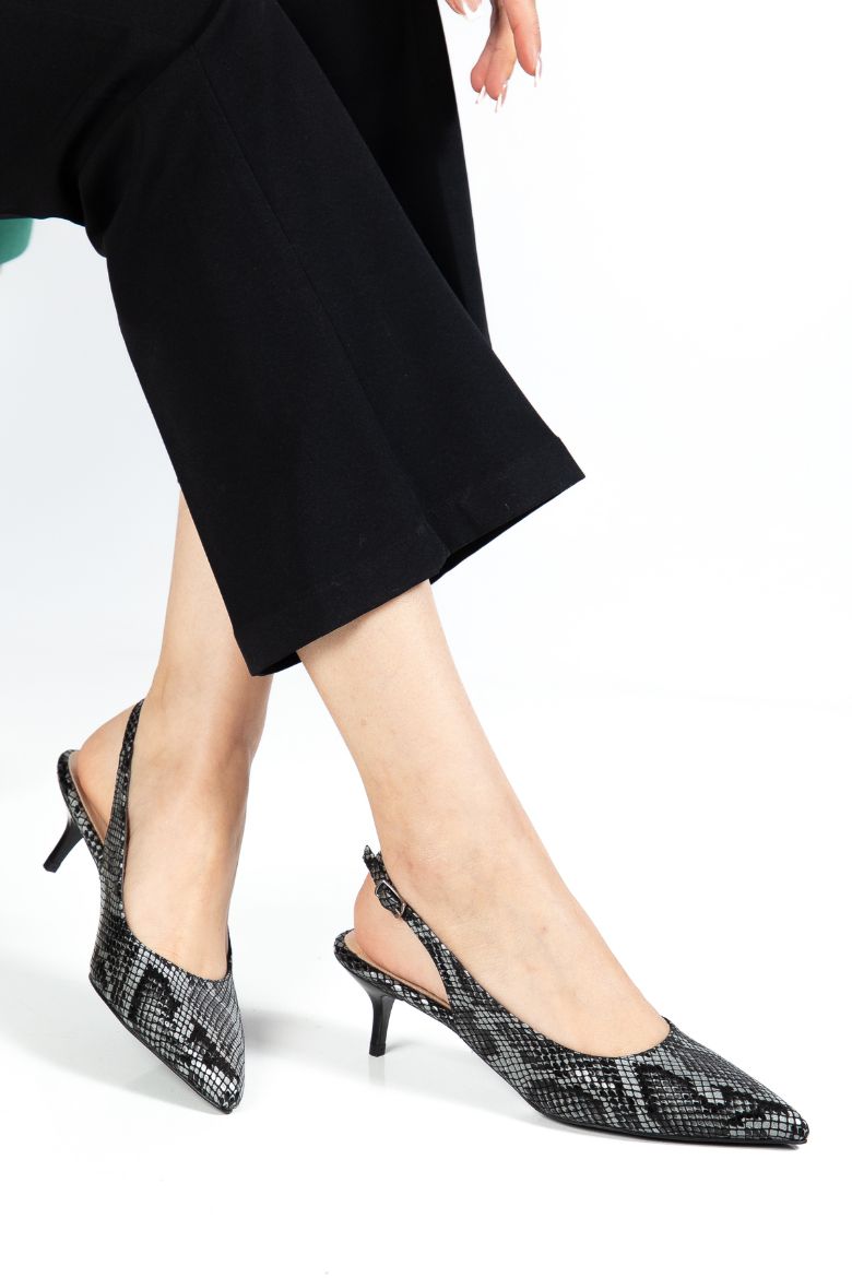 Hakiki Deri Stiletto 35-36-37-38-39-40-41-42-43 Numara Kadın Ayakkabı Siyah Yılan resmi
