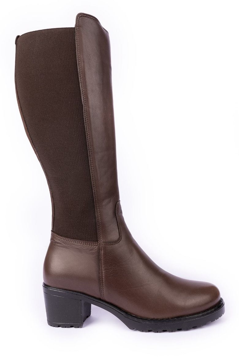 Hakiki Deri Baldırı Geniş Topuklu Kadın Uzun Çizme 41-42 Numara Kahverengi resmi