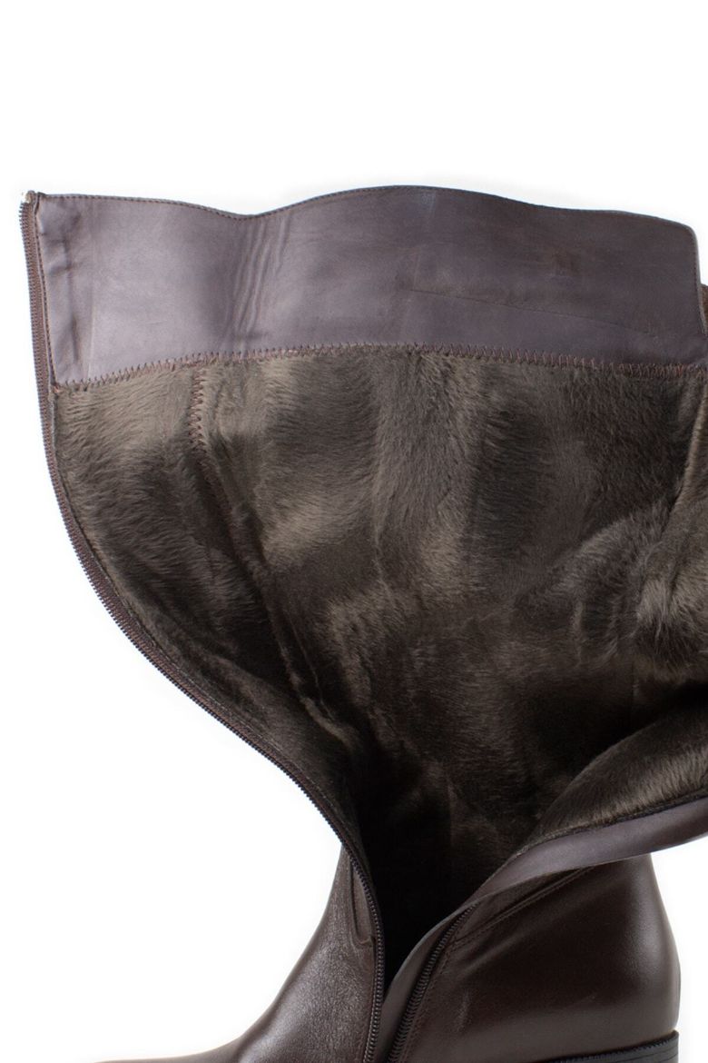 Hakiki Deri Baldırı Geniş Topuklu Kadın Uzun Çizme 41-42 Numara Kahverengi resmi