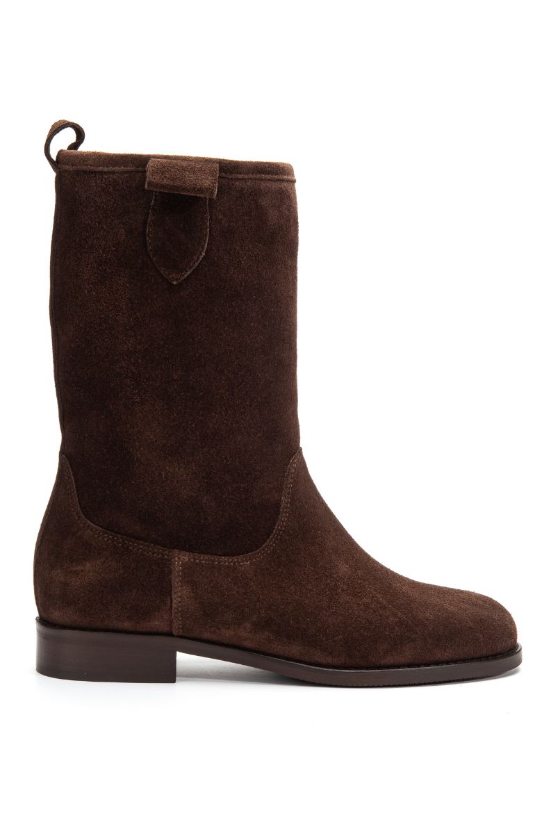 Hakiki Süet Deri 36 Numaradan 41 Numaraya Kadar Kadın Çekme Uzun Bot Kahverengi resmi